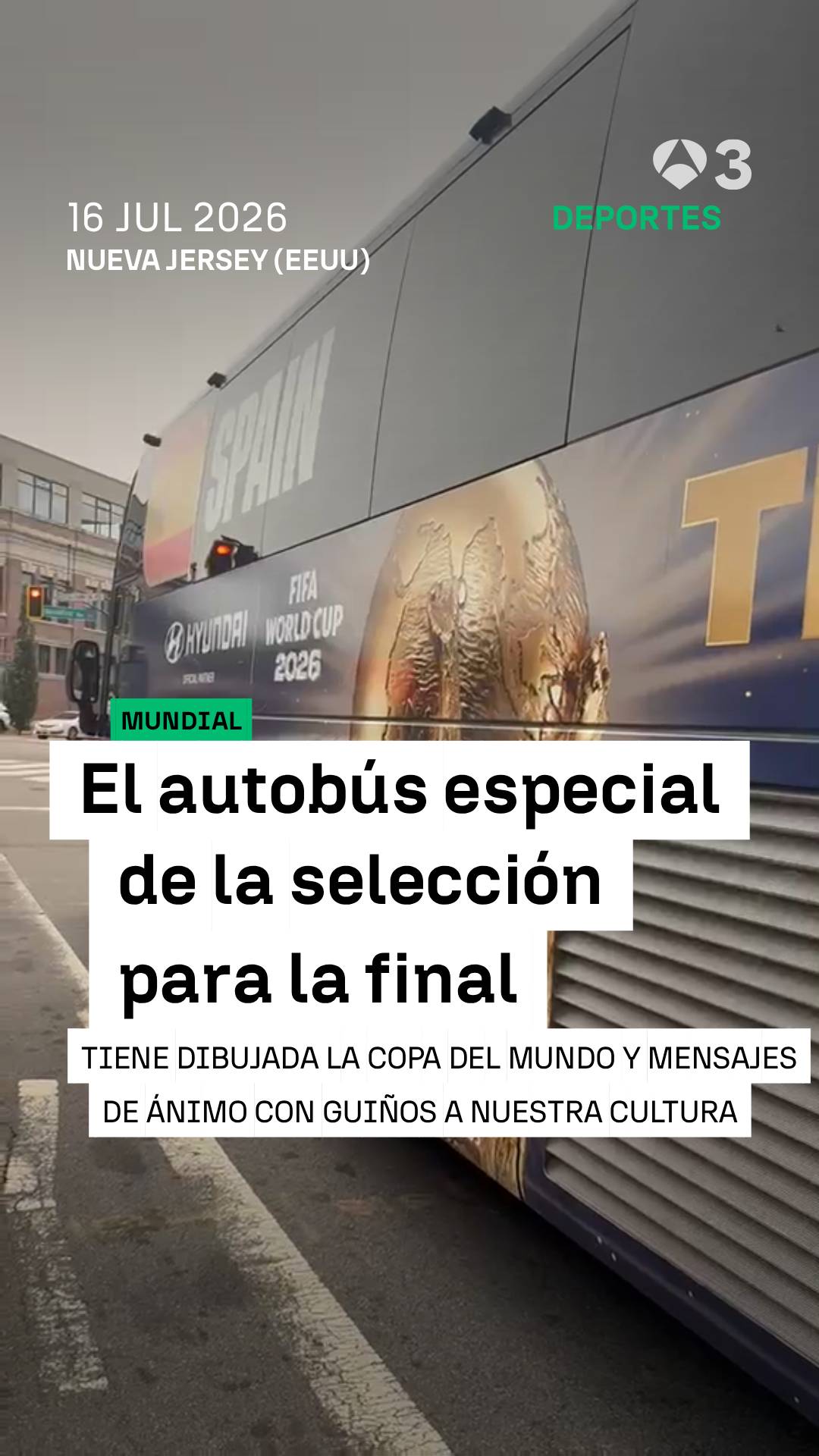 🚌🇪🇸 Un autobús exclusivo para la final del Mundial espera a los jugadores de la selección española en el municipio de Montclair, en Nueva Jersey