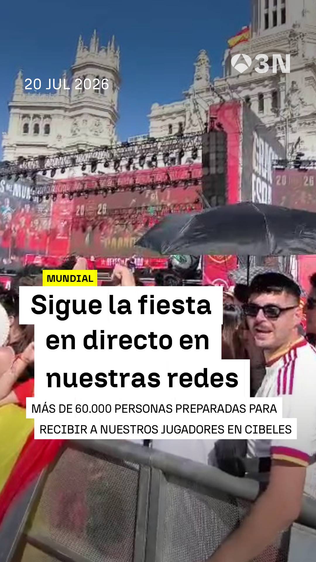 🎉🇪🇸 Todo preparado en Cibeles para recibir a la Selección española, donde hay expectantes más de 60.000 personas que llevan horas emocionados esperando a nuestros jugadores.