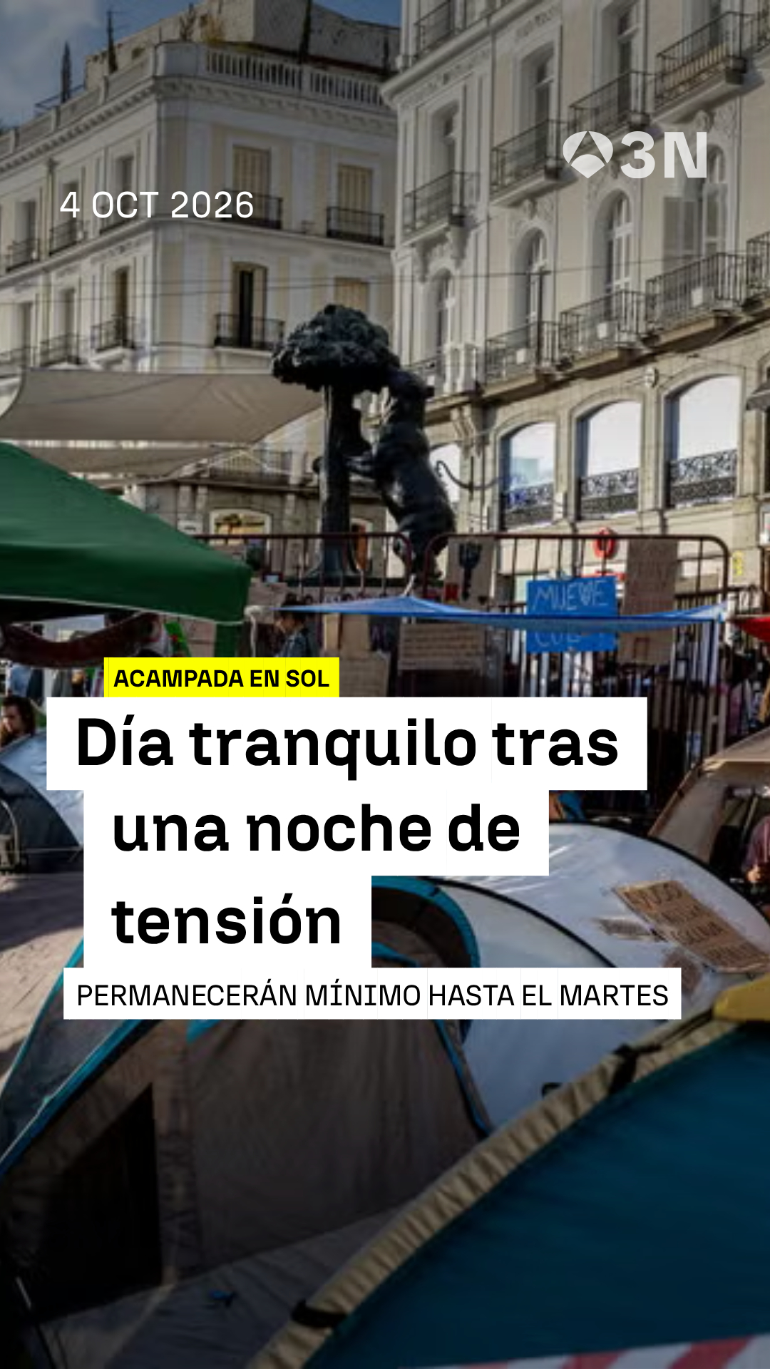 🔴 Jornada tranquila en la acampada en Sol tras una noche de tensión que acabó con tres detenidos