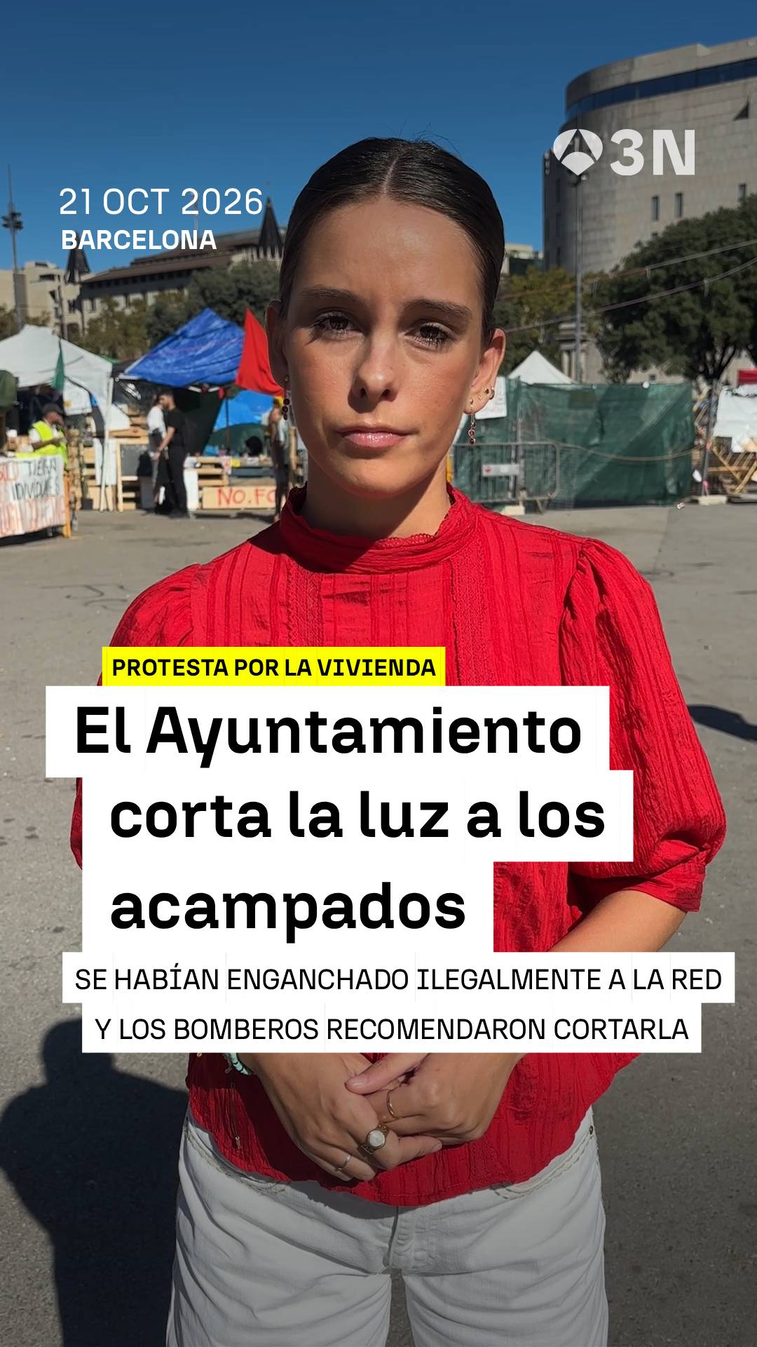 ❌💡 El ayuntamiento de Barcelona ha dejado sin luz a los acampados por la vivienda en la plaza de Cataluña
