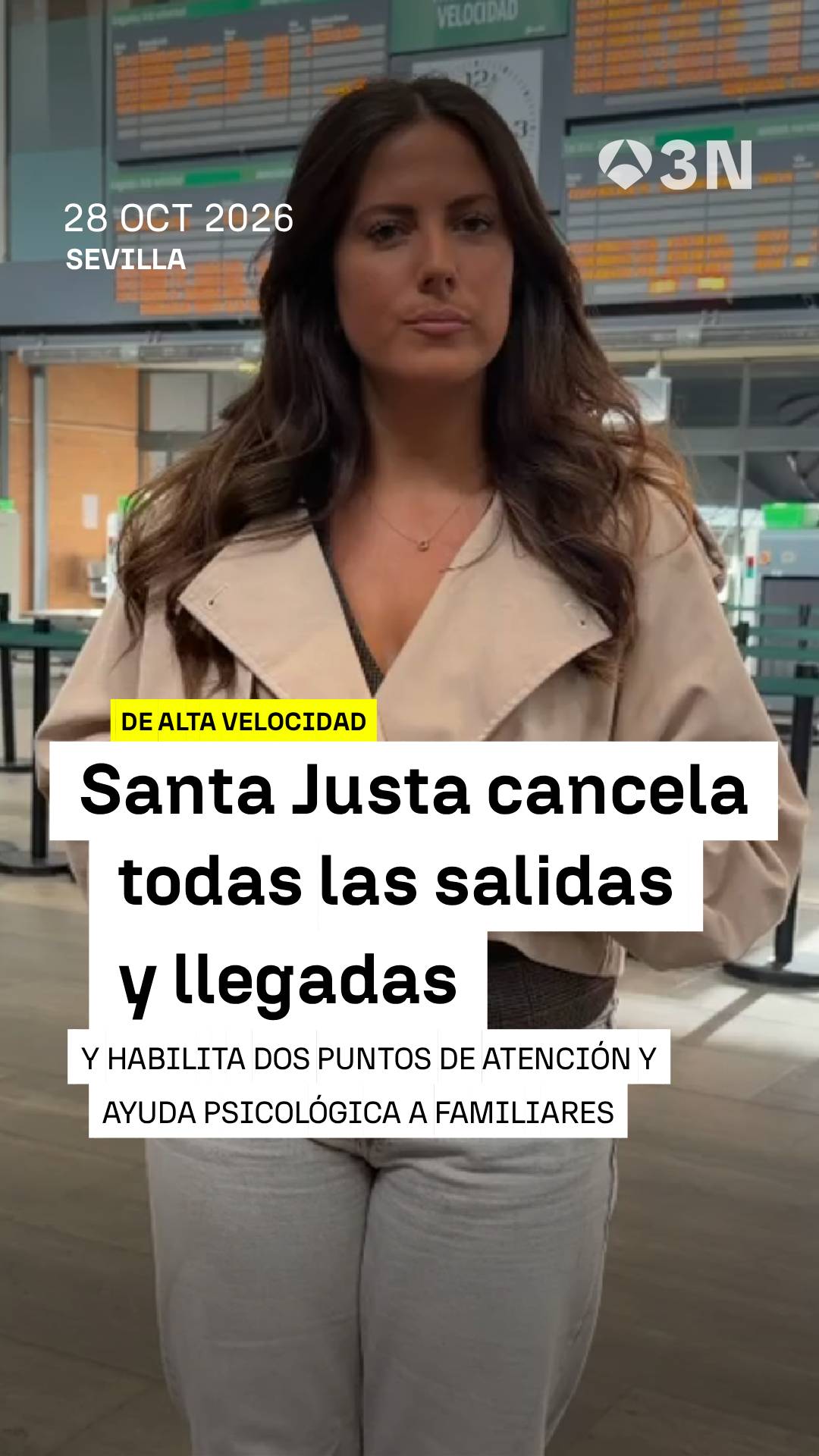 🚝❌ Santa Justa cancela todas las salidas y llegadas de alta velocidad y habilita dos puntos de atención y ayuda psicológica a familiares