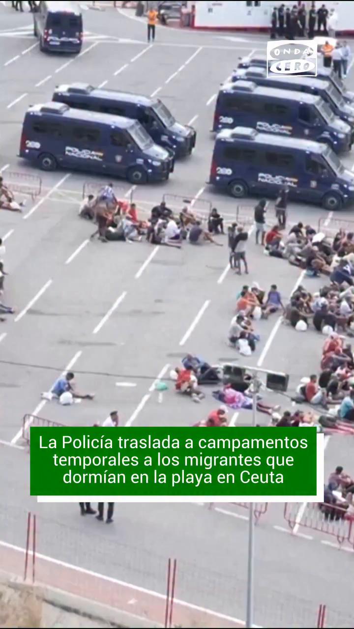 🔴📹 Así fue el traslado por parte de la Policía de cientos de migrantes desde un campamento improvisado en una playa de Ceuta, donde habían permanecido durante tres semanas tras cruzar la frontera, hacia albergues temporales