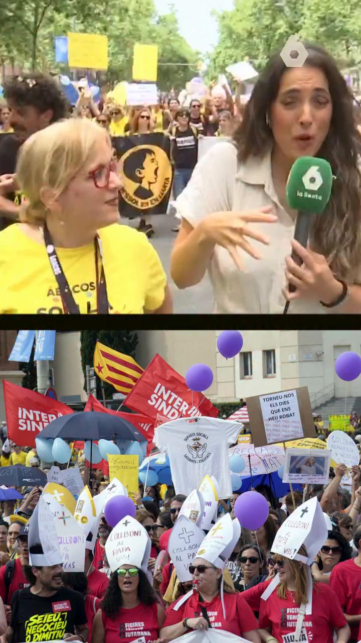 Miles de docentes han iniciado este martes una nueva manifestación en la plaza España de Barcelona con destino al Parlament para reclamar mejoras para el sistema educativo y marcada por la llegada del papa León XIV a Barcelona.