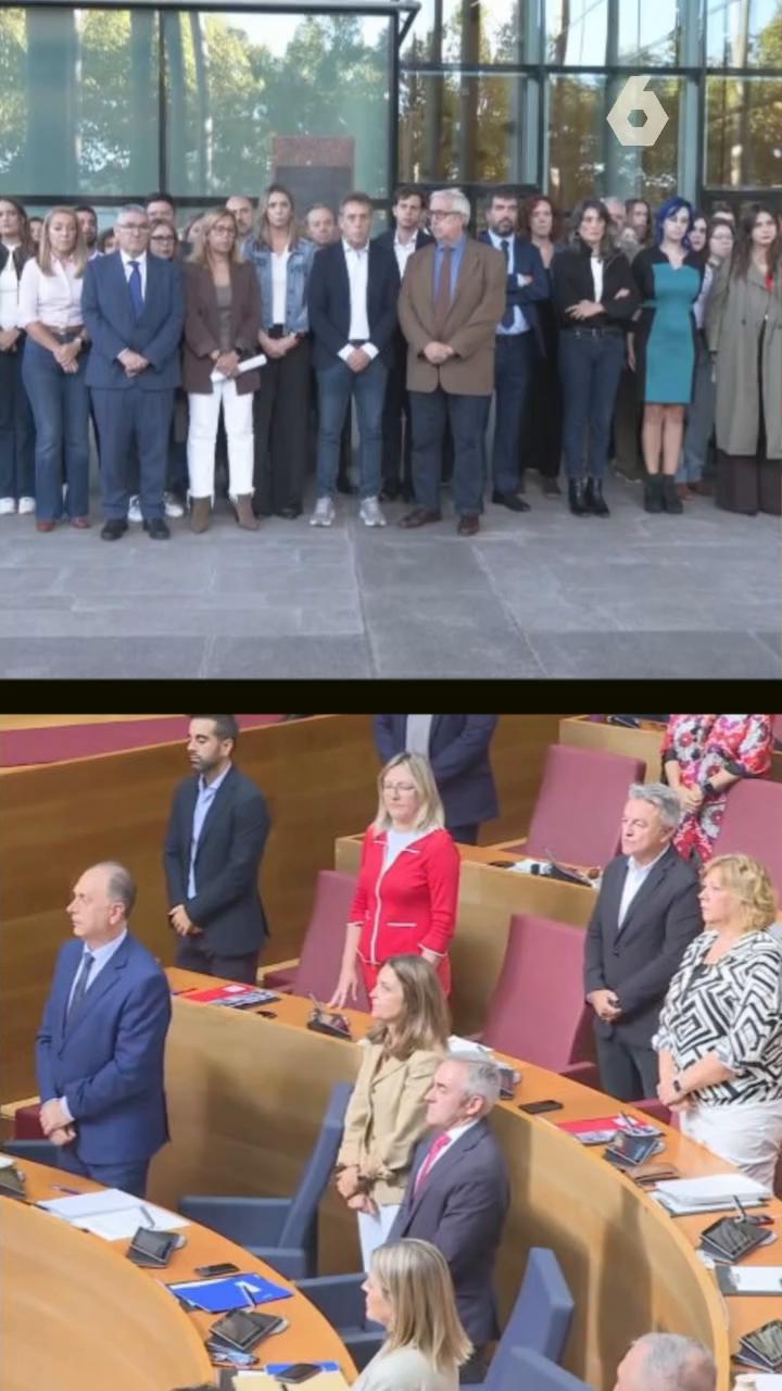 👀 La comparativa entre los minutos de silencio por Maricarmen celebrados en la Asamblea de Madrid (en el exterior) y Les Corts Valencianes.