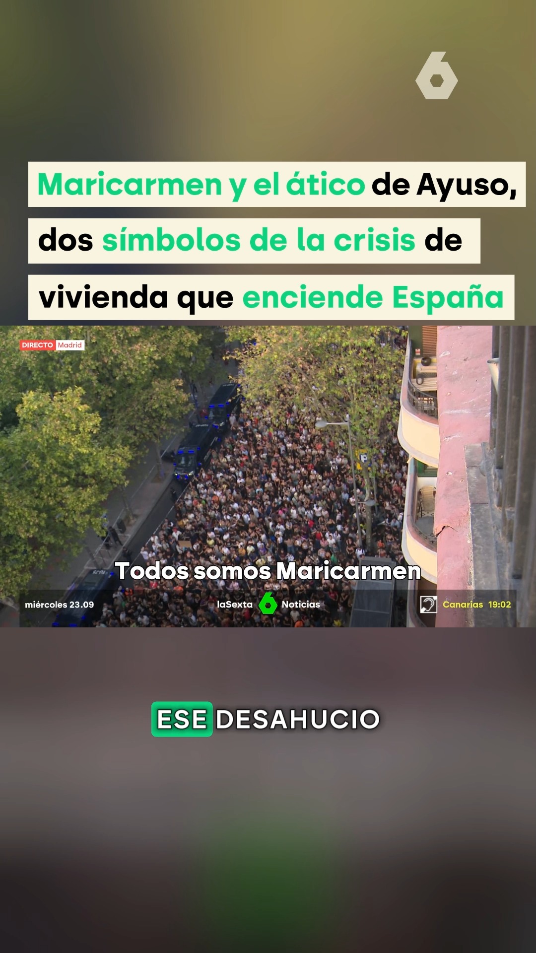 🔴 La ciudadanía se ha echado a las calles en una serie de protestas convocadas de urgencia por la crisis de vivienda que atraviesa España encarnada en dos símbolos: el vergonzoso desahucio de Maricarmen, una mujer con discapacidad de 87 años, y el polémico ático adquirido por la Comunidad de Madrid por más de 6 millones de euros ante el que se han concentrado los manifestantes en la capital del país.
