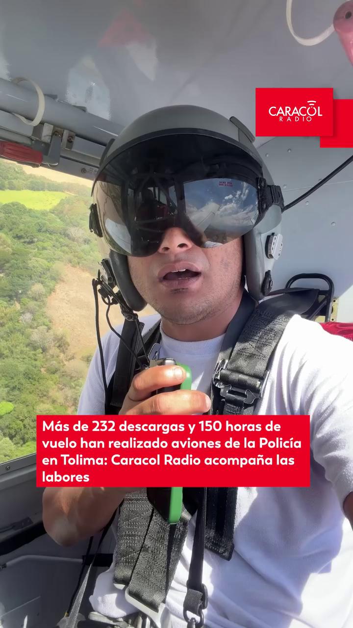 Policía Nacional combate incendios en Tolima con descargas de 800 galones