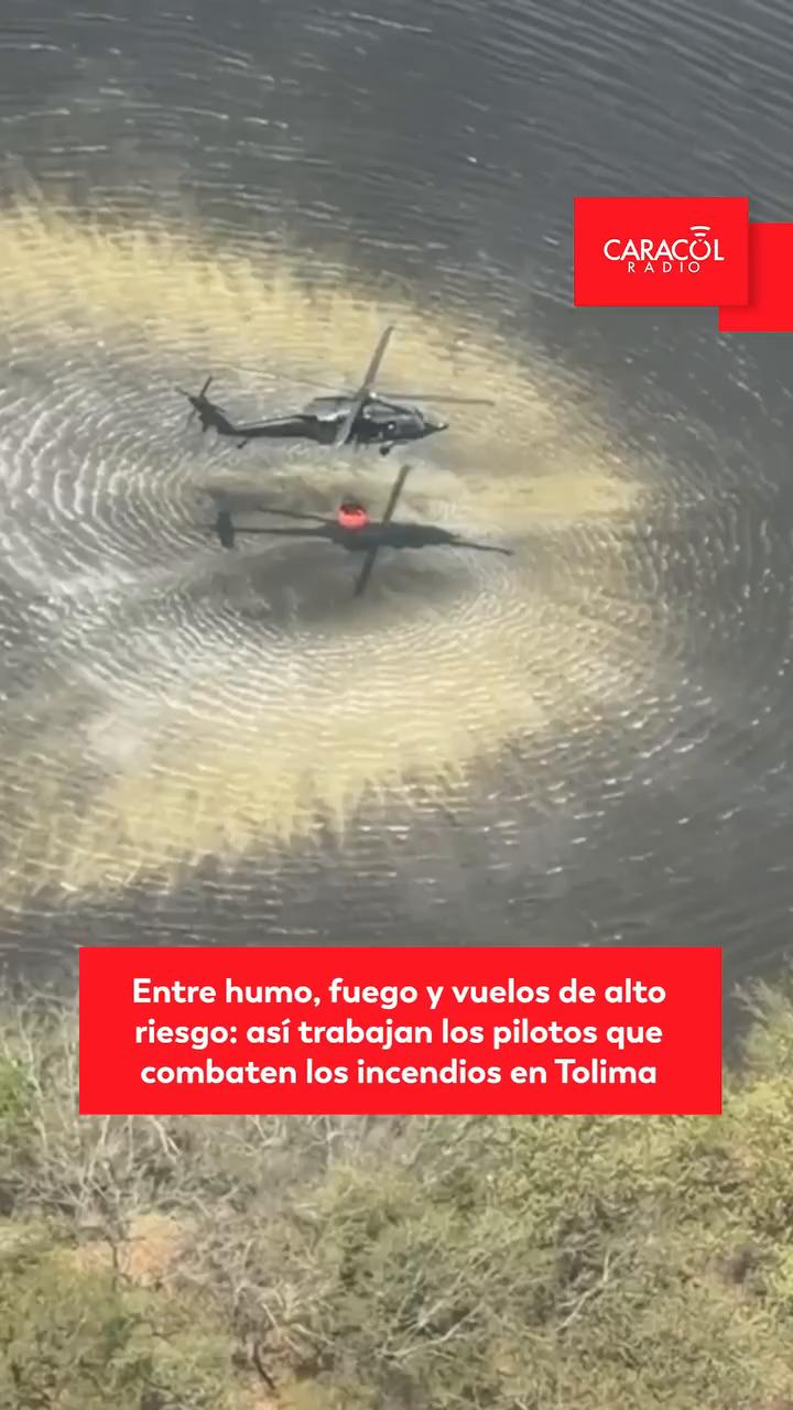 Helicópteros de la Policía Nacional combaten incendios forestales en el Tolima
