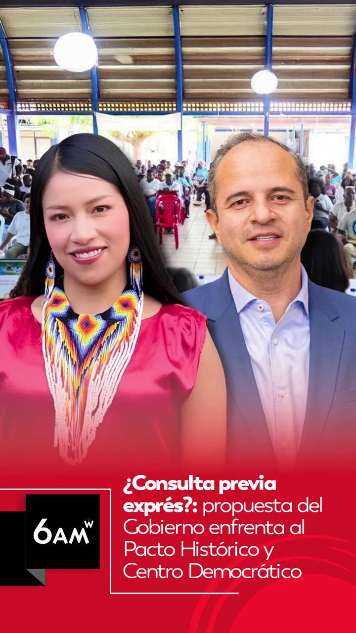 #6AMW | Sandra Chindoy, senadora del Pacto Histórico y el senador del Centro Democrático, Juan Espinal hablaron en 6AM W sobre la propuesta del Ministerio del Interior que plantea una reforma al procedimiento de la consulta previa en Colombia.