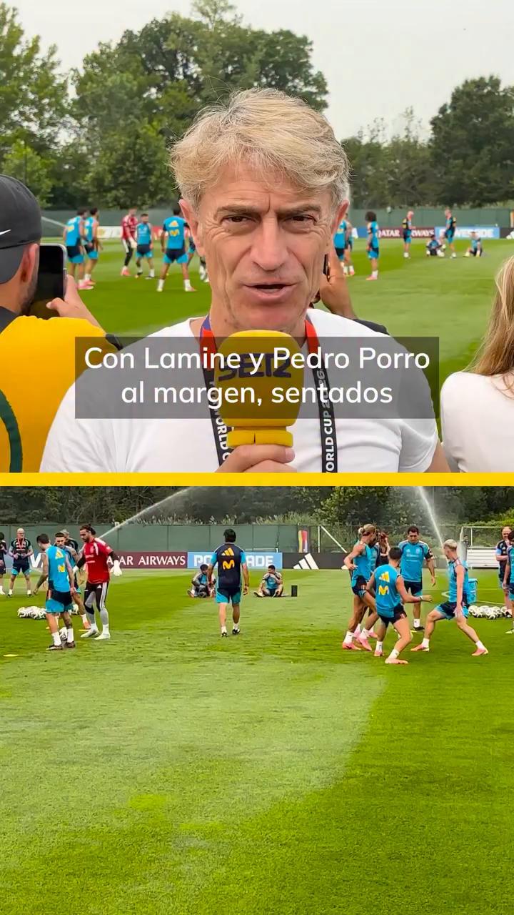 De la Fuente charla con Lamine Yamal y Porro antes de la final
