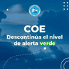 @COE_RD descontinua el nivel de alerta verde para 04 provincias, debido a que el informe del INDOMET”, establece que ingresan nubes pasajeras a causa del viento del este/noreste, desprendidas de una vaguada al este de Puerto Rico, produciendo dispersos aguaceros y algunas ráfagas
