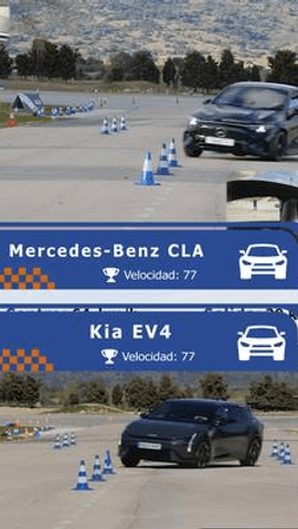 Enfrentamos al Mercedes-Benz CLA y al Kia EV4 en la maniobra de esquiva de km77 para comprobar cómo responden cuando el conductor exige un cambio de dirección rápido y preciso.