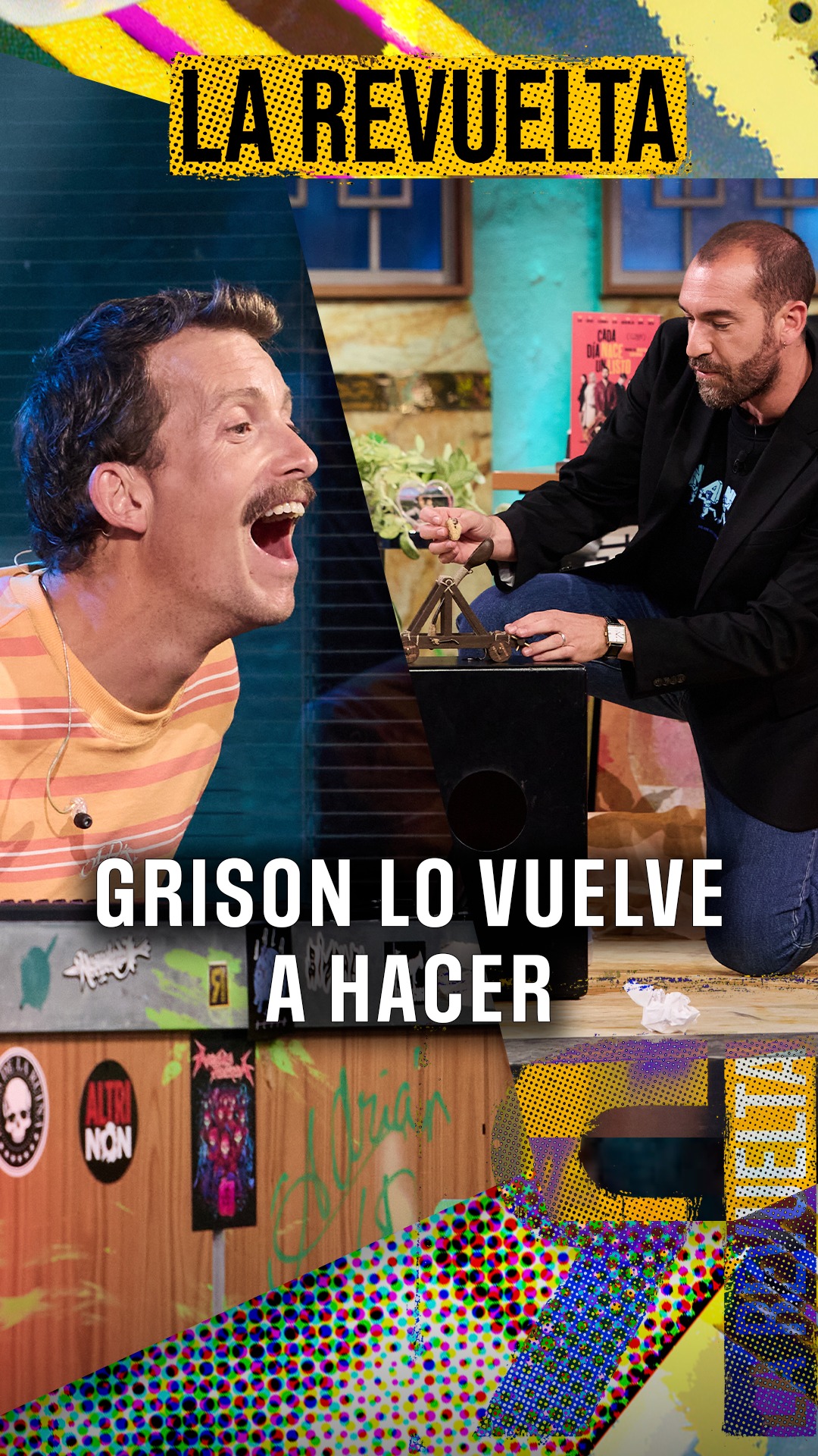 Grisos persigue la presa: catapulta lanza croquetas al perro