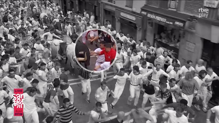 San Fermín 2026: toro tumba mozos en Santo Domingo sin heridos graves