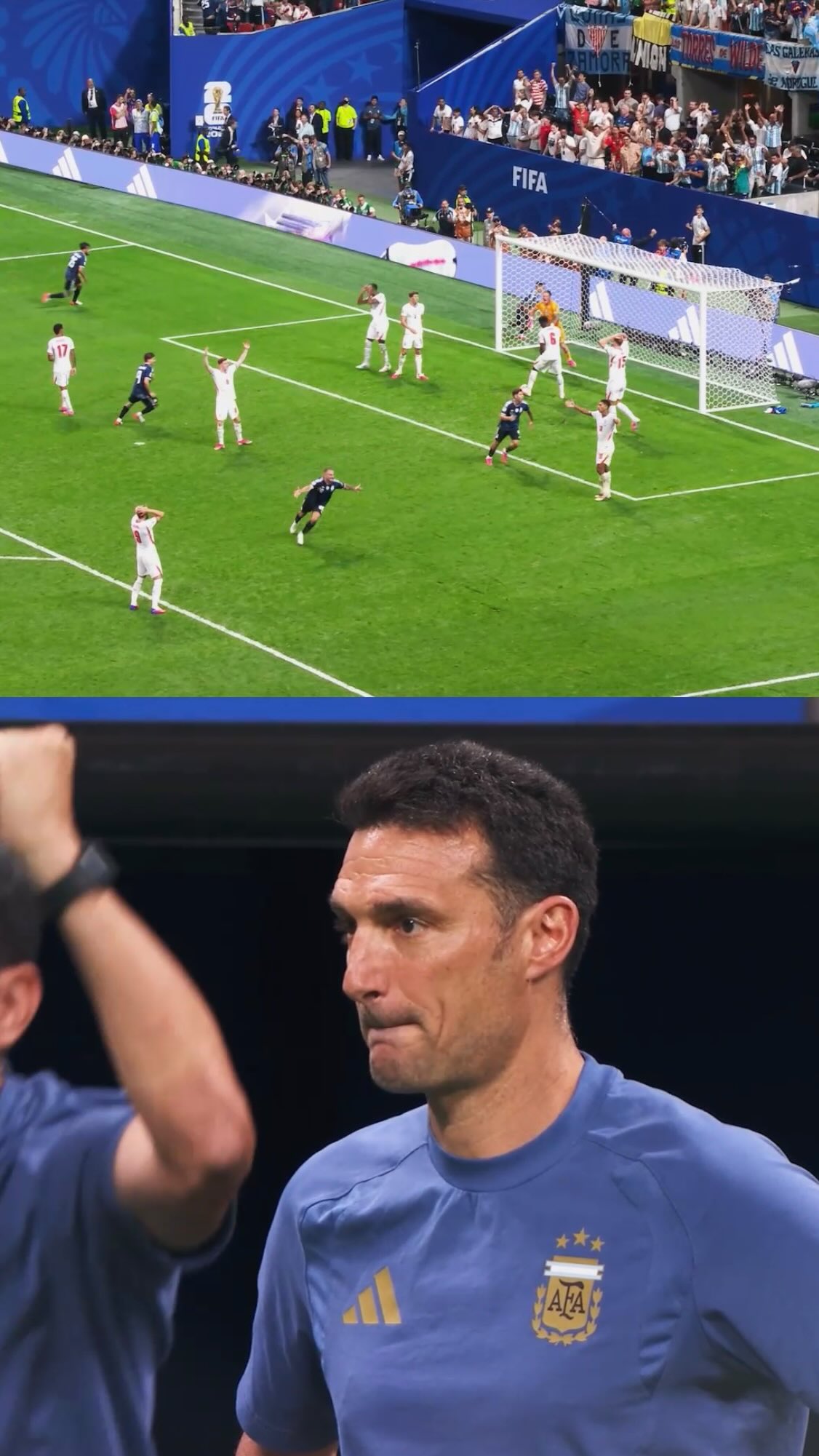 😐La reacción de Lionel Scaloni ante el 1 - 2 para Argentina.