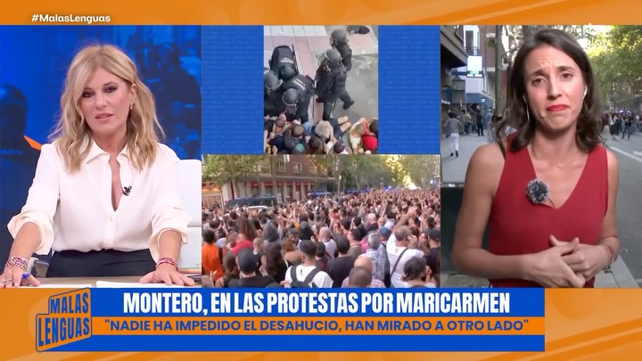 Irene Montero critica el despliegue policial en el desahucio de Mari Carmen en Madrid