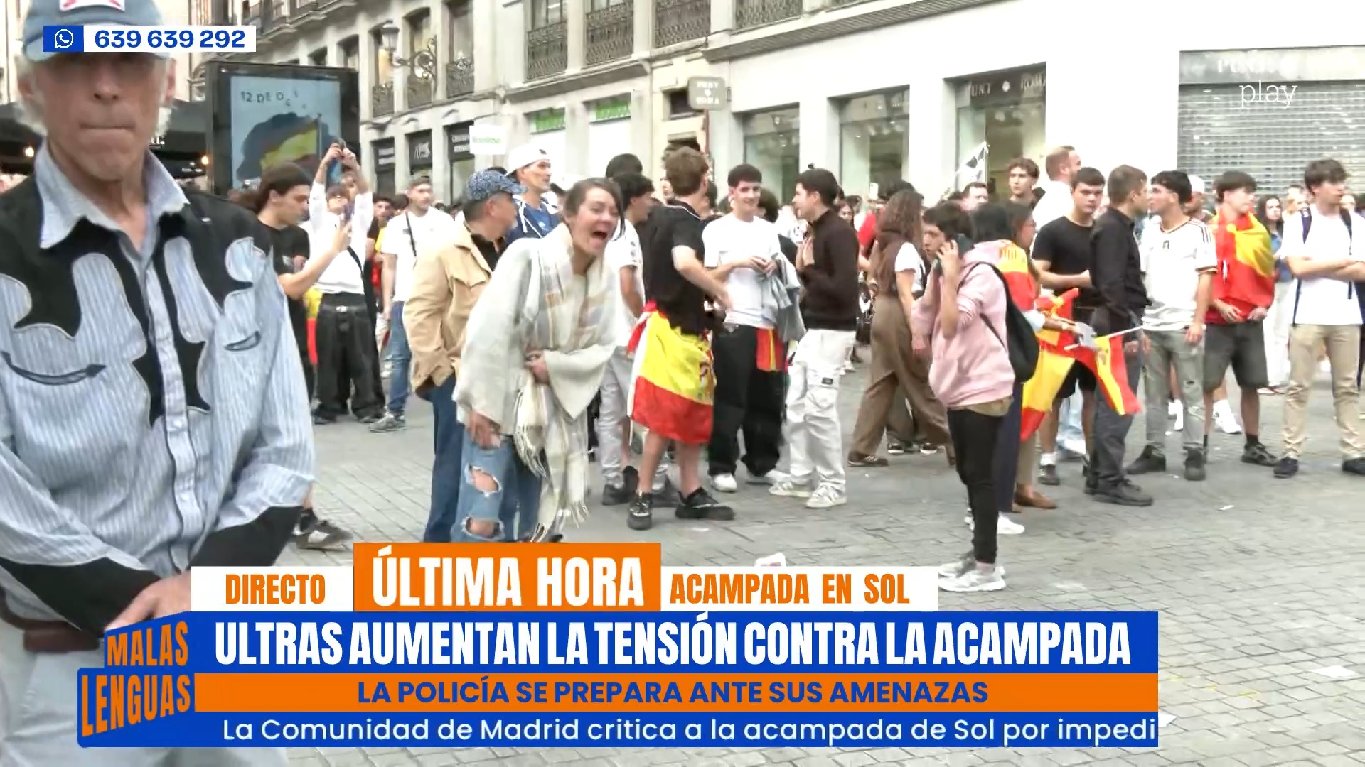 Tensión máxima en Puerta del Sol: fascistas intentan acceder a acampada antifascista tras desfile
