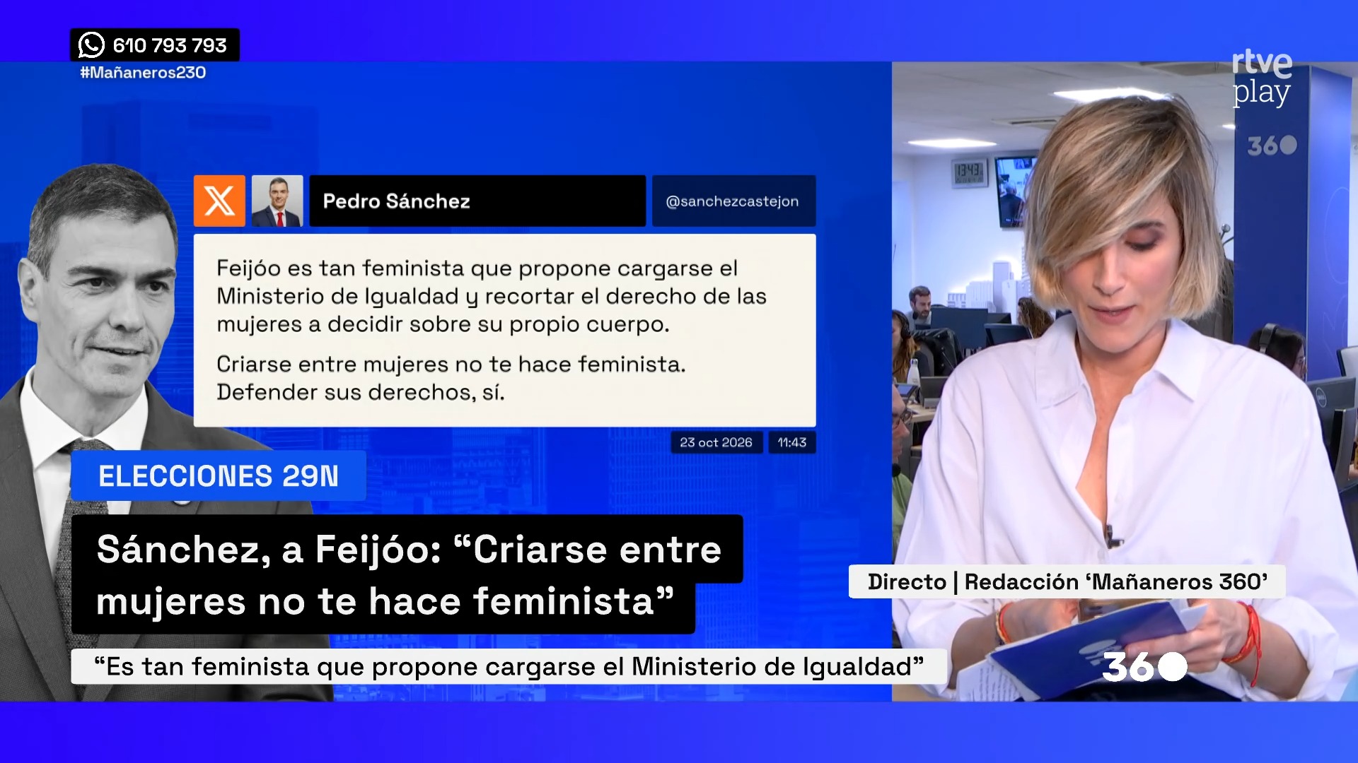 Sánchez a Feijóo: Criarse entre mujeres no te hace feminista