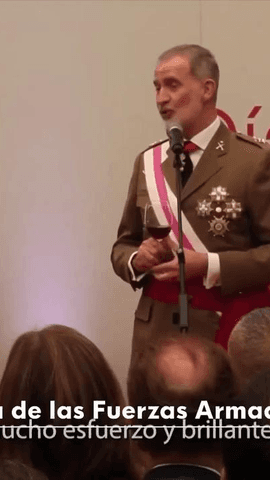 Este era uno de los momentos de complicidad entre Felipe VI y la princesa de Asturias durante la recepci�n que los reyes han ofrecido tras el acto central del D�a de las Fuerzas Armadas.
