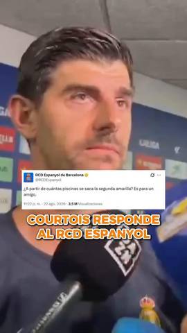 Courtois respondió en zona mixta al tuit del Espanyol pidiendo la segunda amarilla por piscinazo a Vini de esta forma.
